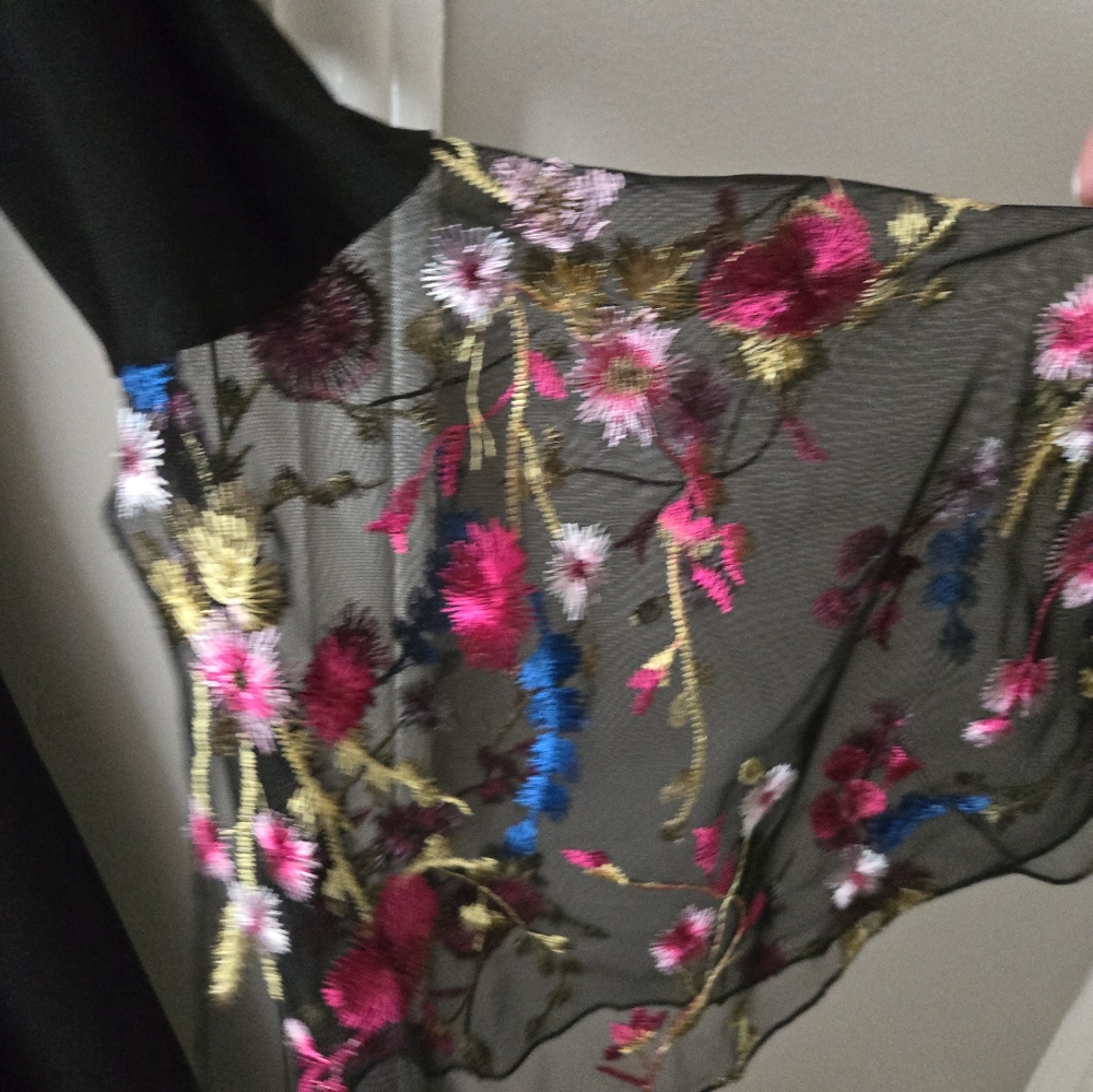 MSK Black Dress with Floral Sleeves - Picture 3 of 4